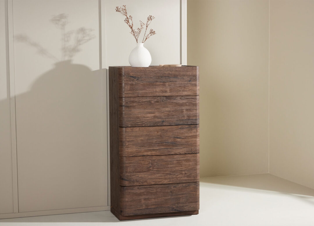 Commode haute 6 tiroirs bois moka
