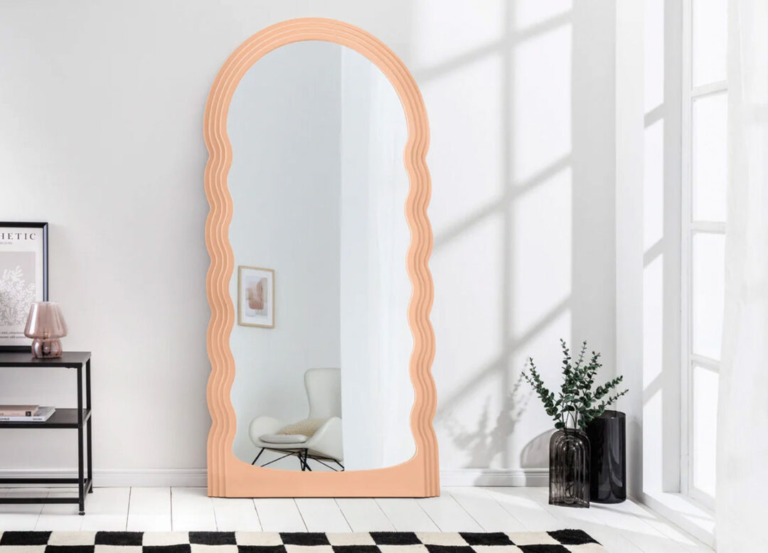 Miroir arche de 160 cm ondulé sur les bords, couleur abricot