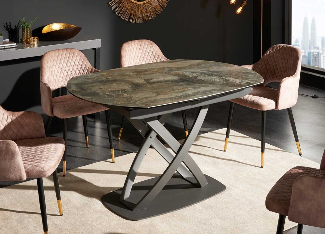 Table de repas ovale aspect marbre taupe