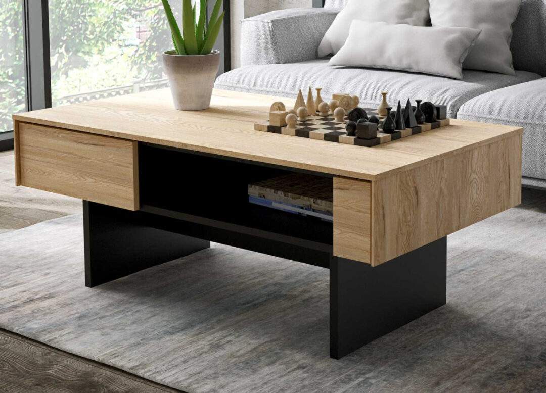 Table basse bois et noir