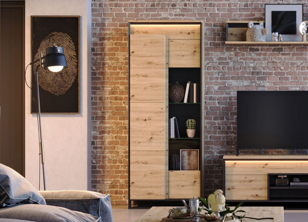 Vitrine haute bois et noir moderne