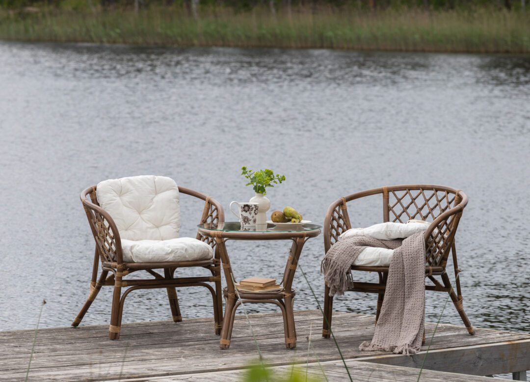 Salon de jardin rotin couleur noyer foncé