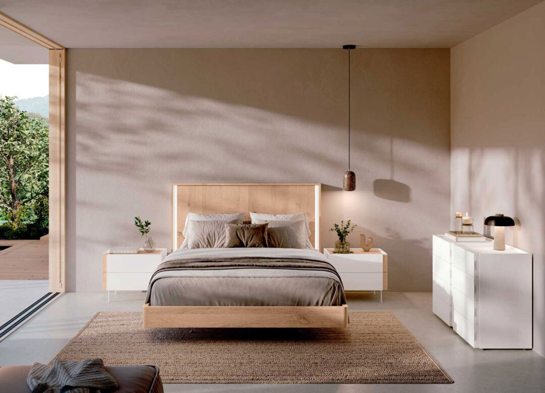 Lit pour chambre adulte en bois et blanc moderne