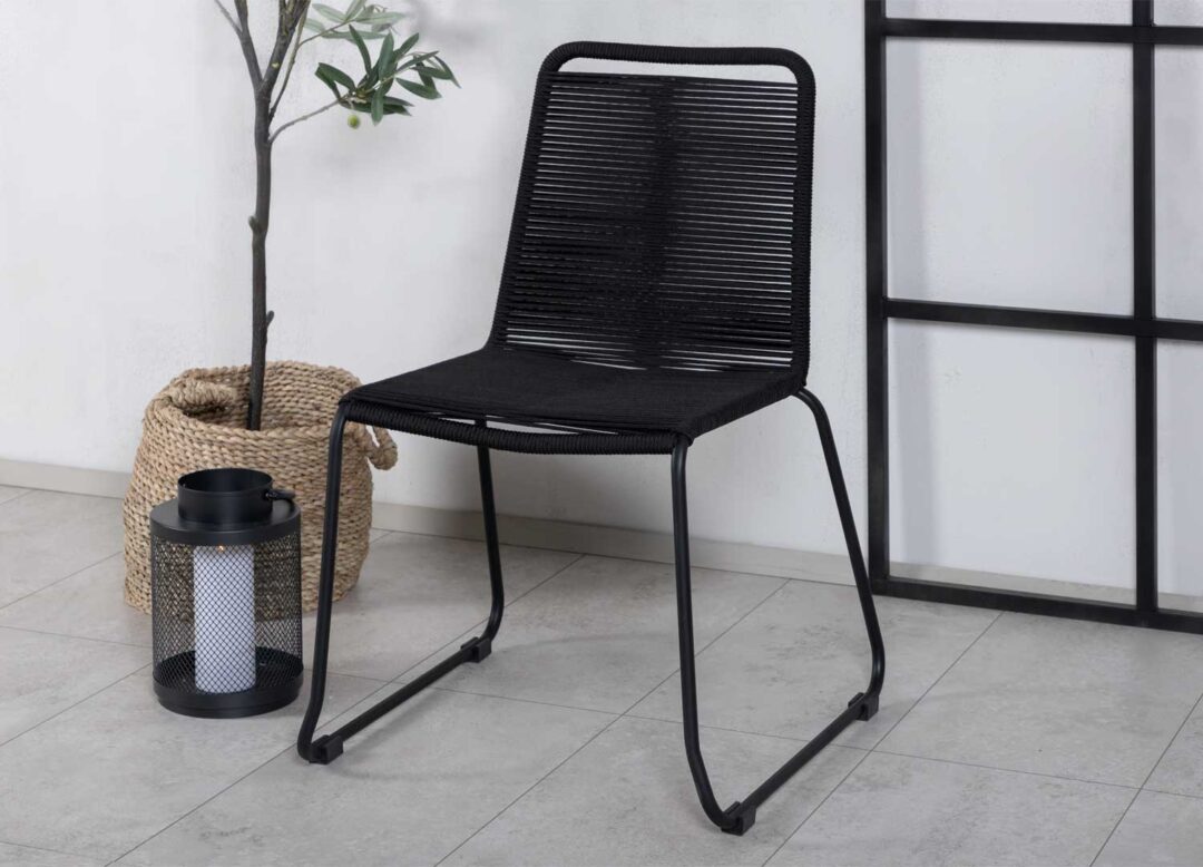 Lot de 2 chaises de jardin en métal noir et corde tressées