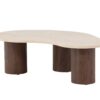 Table basse organique aspect travertin et bois moka