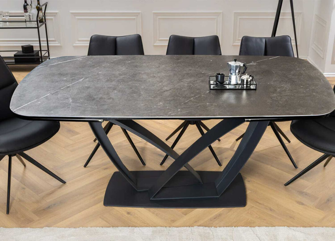 Table de repas extensible gris graphite avec pied noir design