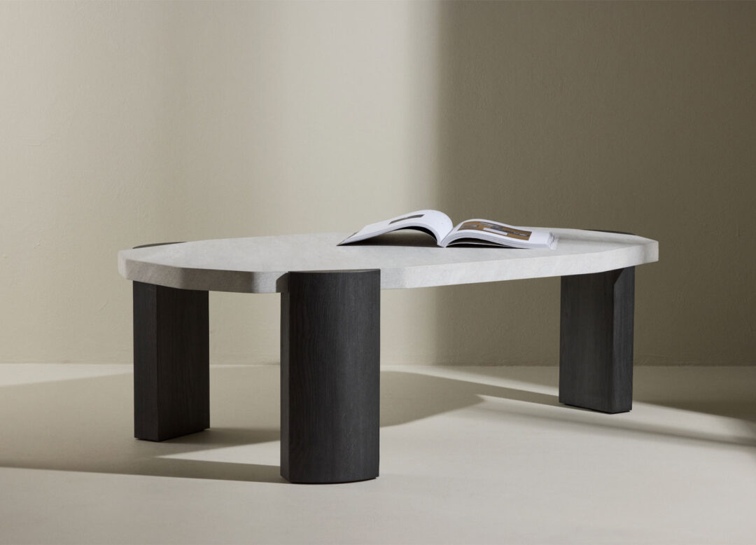 Table basse géométrique grise et bois noir