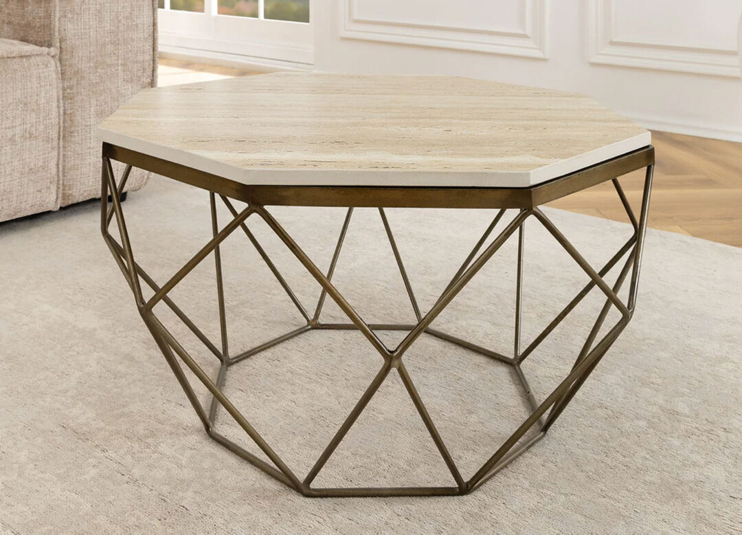 Table basse octogonale en travertin beige