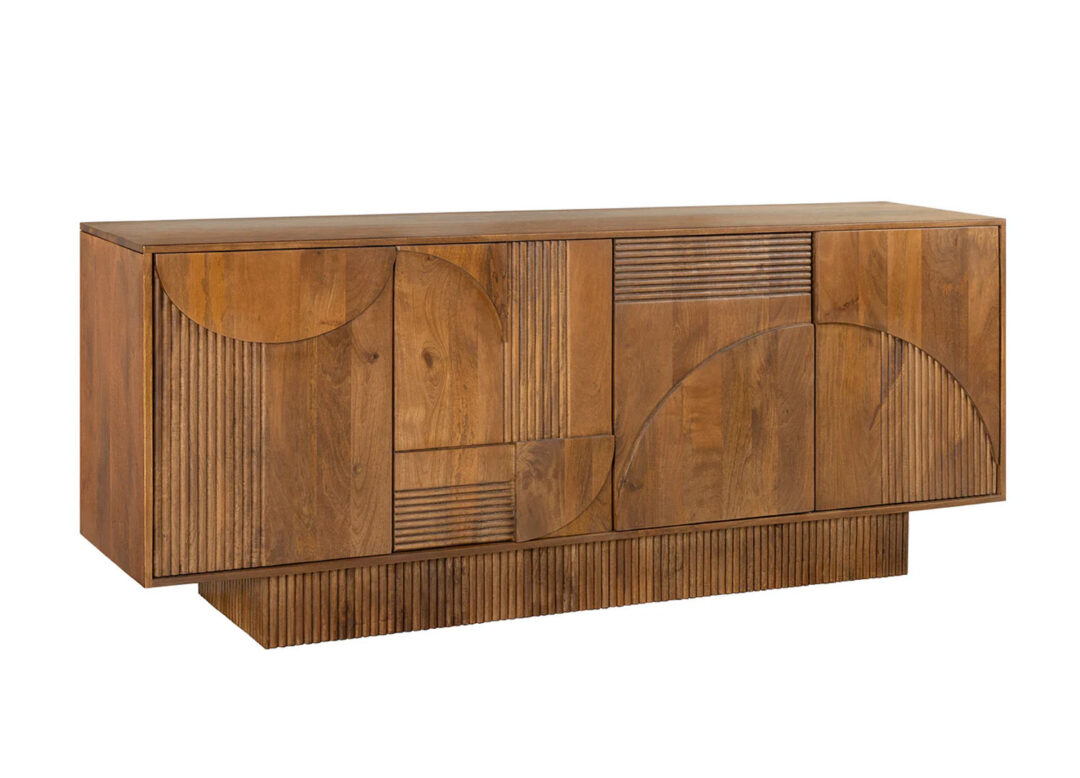 Buffet bois de manguier massif marron décor illusion