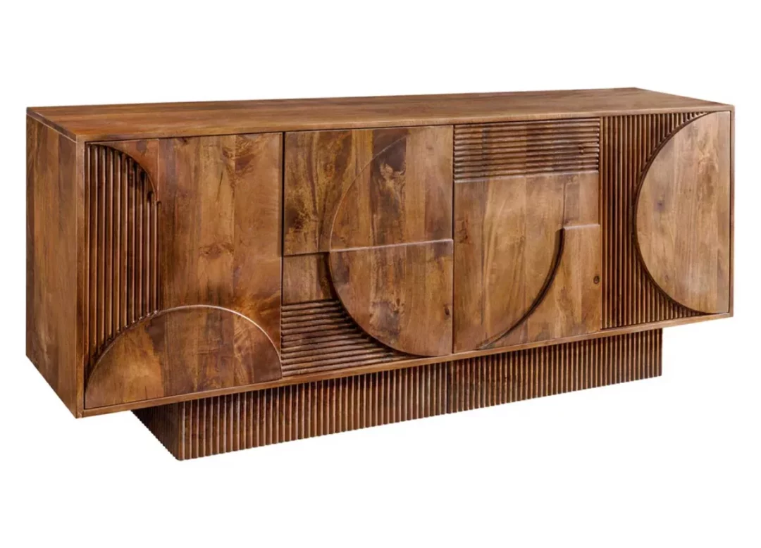 Buffet en bois de manguier 170cm décor 3d en façade