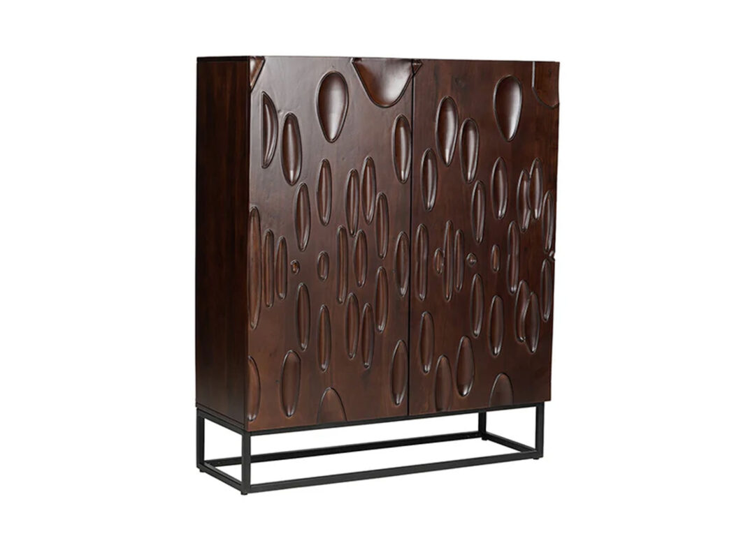 Buffet haut de 120 cm en bois d'acacia massif sculpté