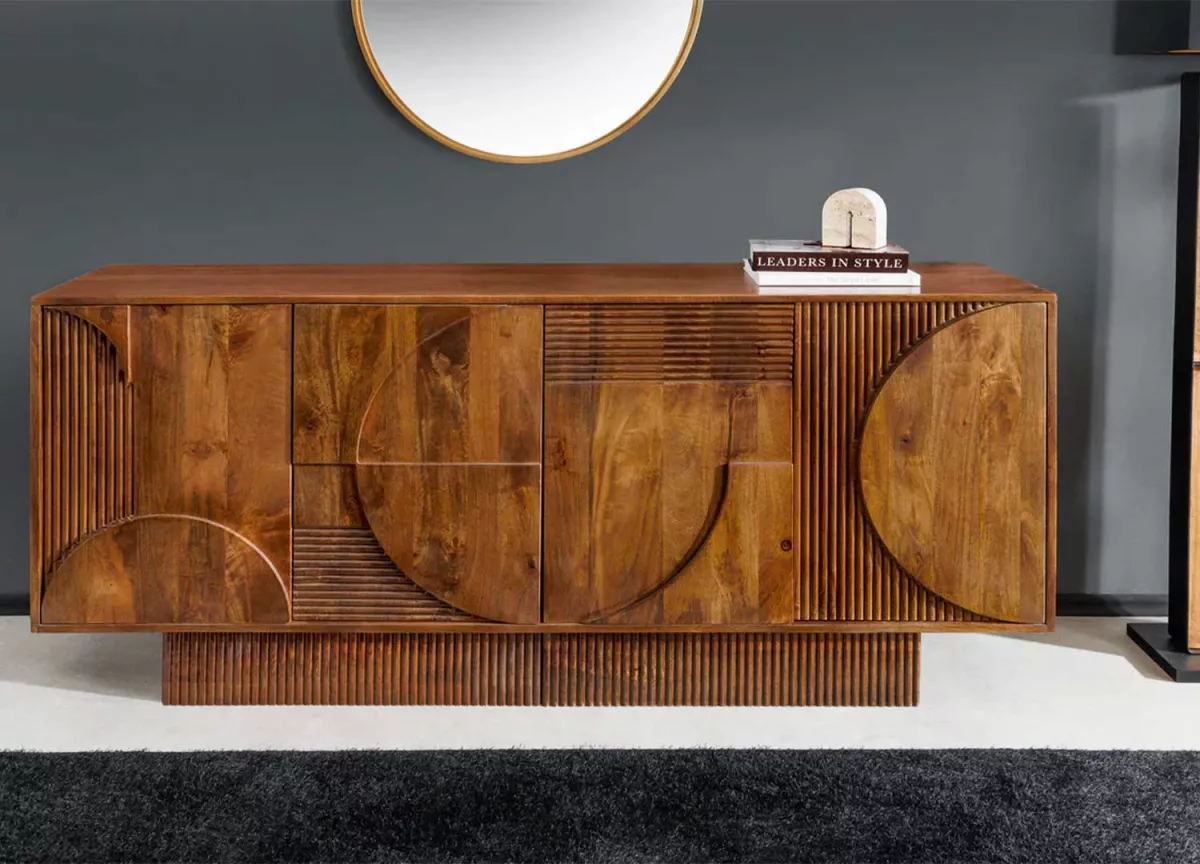 Buffet en bois de manguier 170cm décor 3d en façade