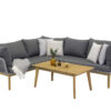 Canapé d'angle gris avec table basse de jardin
