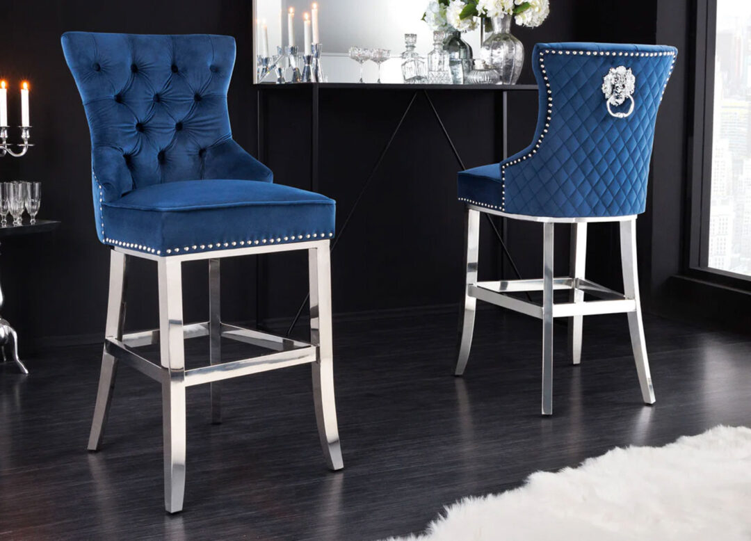 Chaise de bar baroque en velours bleu
