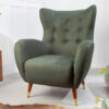 Fauteuil de salon relax en tissu vert rétro