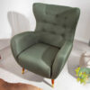 Fauteuil de salon relax en tissu vert rétro