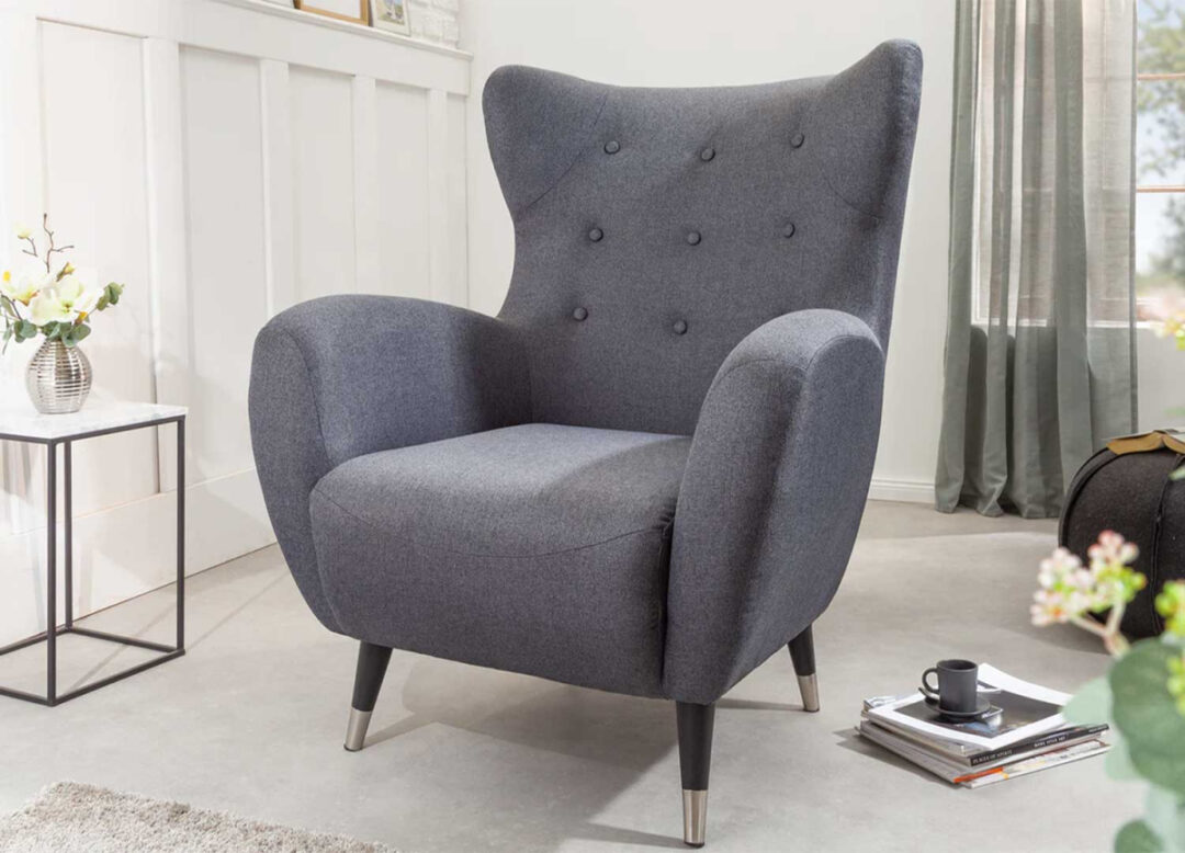 Fauteuil oreilles gris texturé rétro