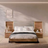 Lit double adulte 160x200cm en bois avec chevets et tête de lit led