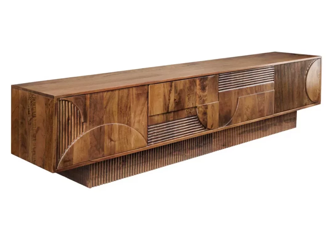 Meuble TV 200cm en bois de manguier sculpté décor 3d