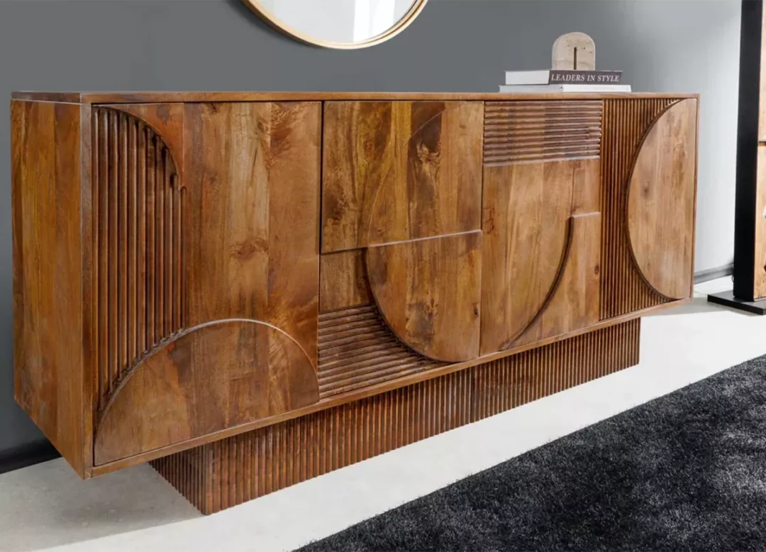 Buffet en bois de manguier 170cm décor 3d en façade