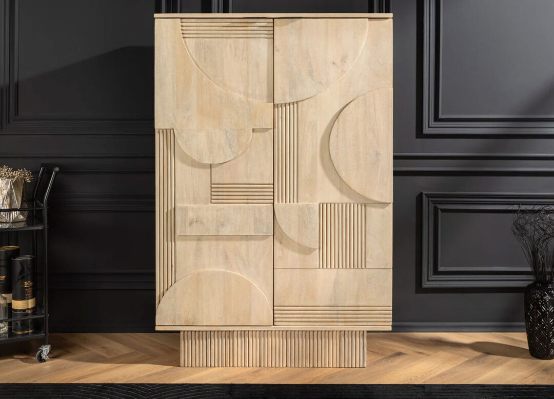 Meuble bar haut en bois de manguier blanchi à la chaux naturel