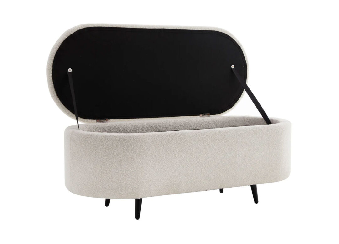 Banquette coffre en tissu bouclé blanc