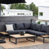 Salon de jardin canapé d'angle avec table basse bois d'acacia