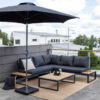Salon de jardin canapé d'angle avec table basse bois d'acacia