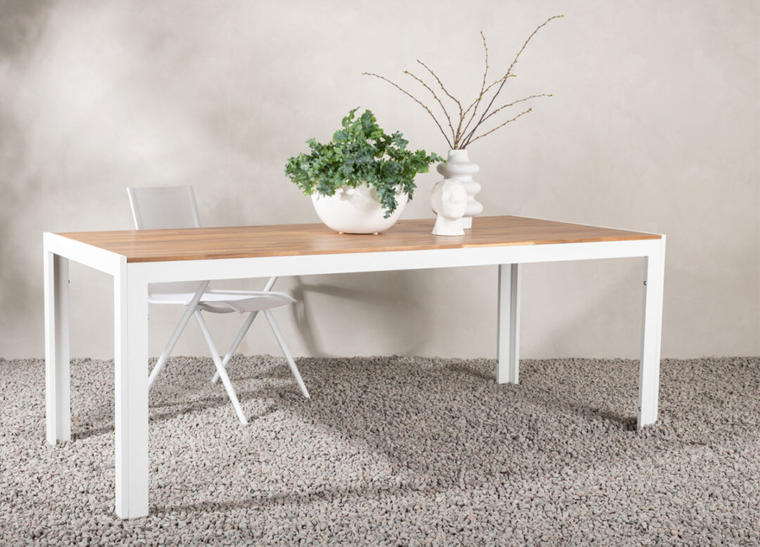 Table de jardin 200cm en bois d'acacia et alu blanc