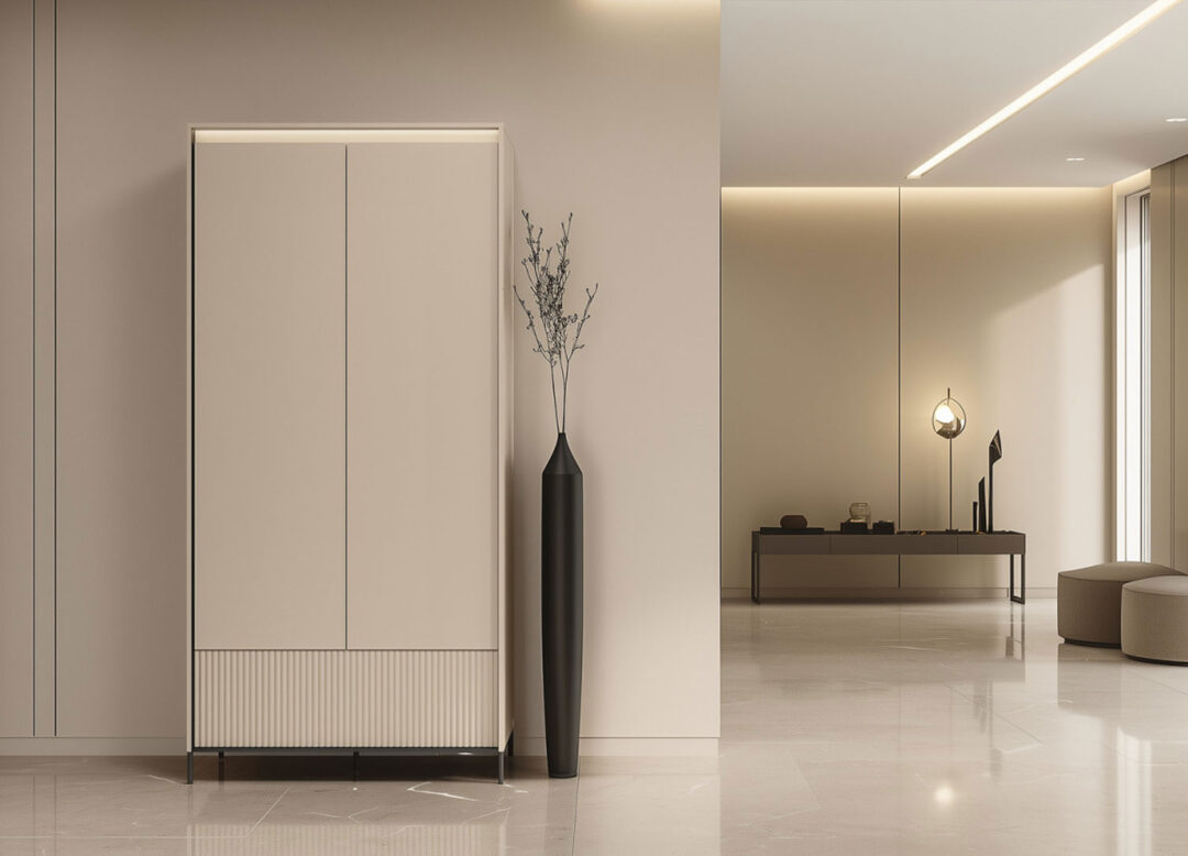 Armoire d'entrée beige avec led