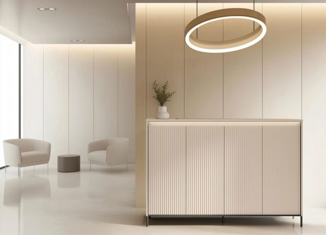 Buffet 4 portes beige avec led
