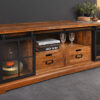 Meuble de rangement bois d'acacia massif portes en verre