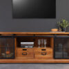 Meuble de rangement bois d'acacia massif portes en verre