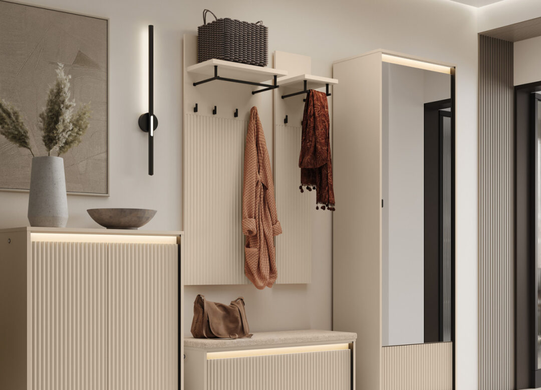 Portes-manteaux beiges pour entrée