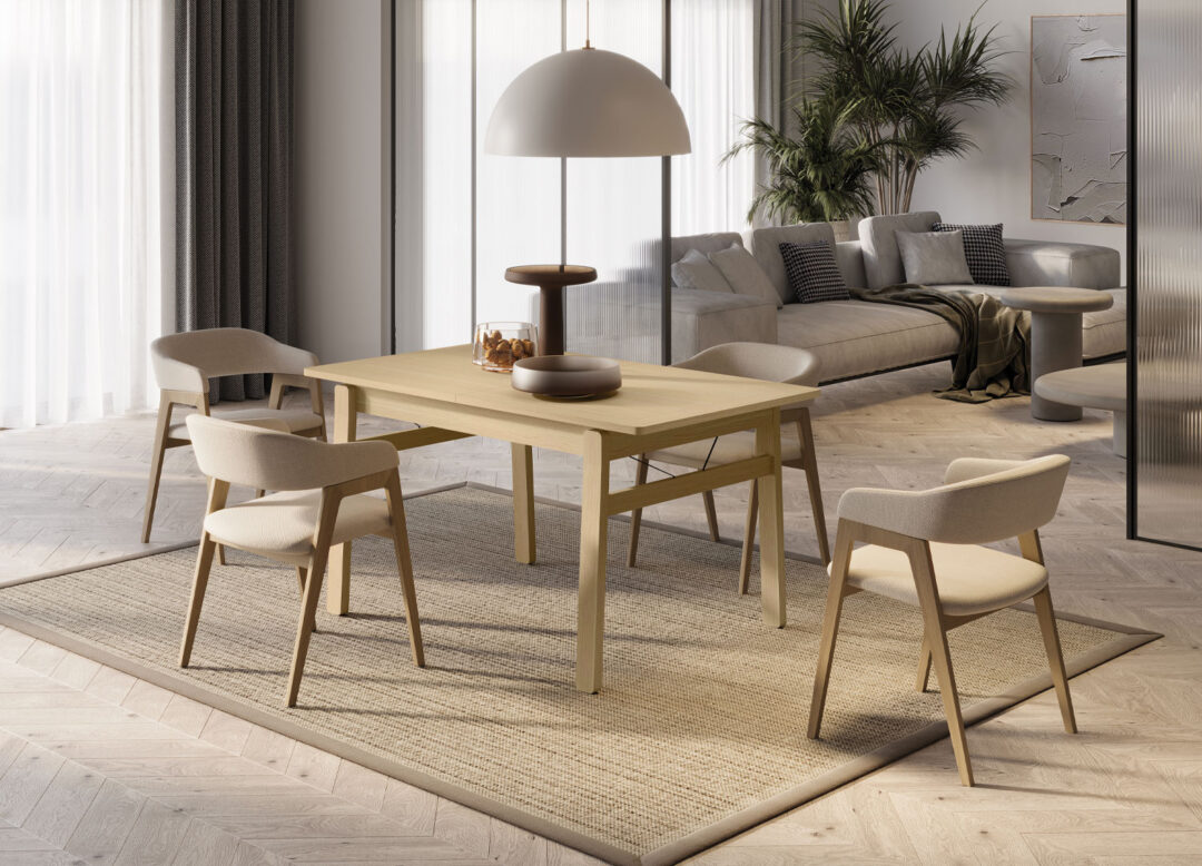 Table de salle à manger extensible en bois de chêne clair