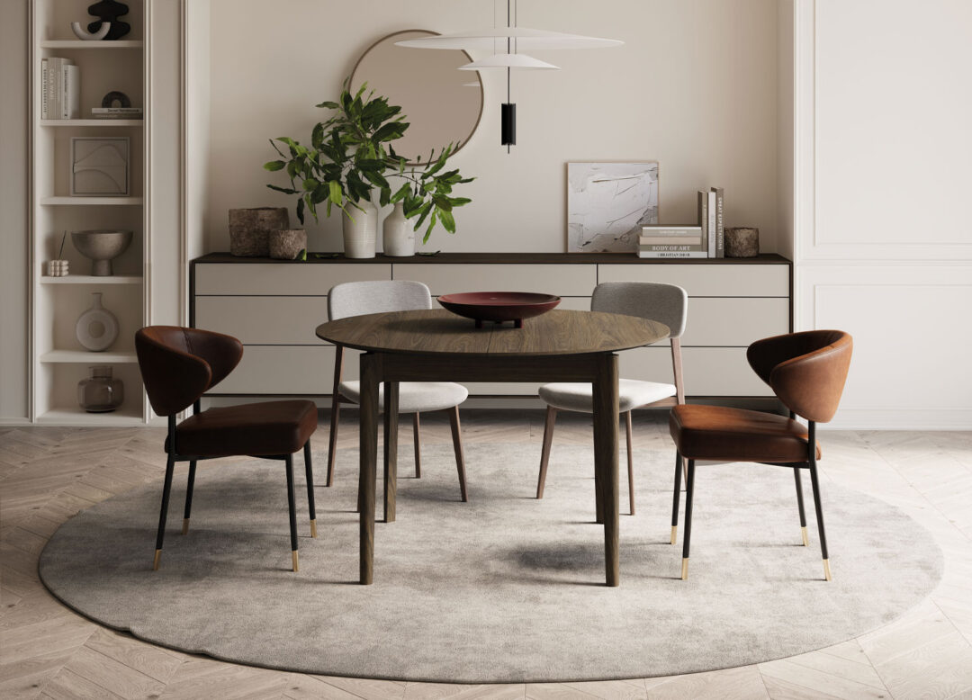Table ronde extensible en bois de chêne foncé