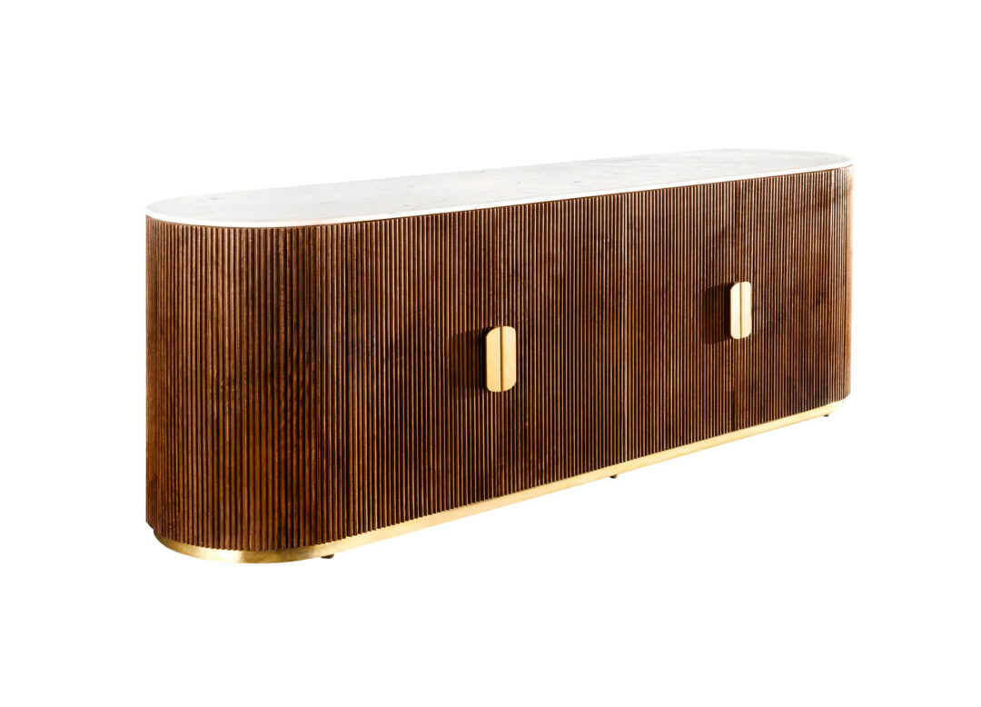 buffet marbre blanc et bois striée de manguier, décors dorés