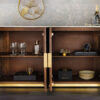 buffet marbre blanc et bois striée de manguier, décors dorés