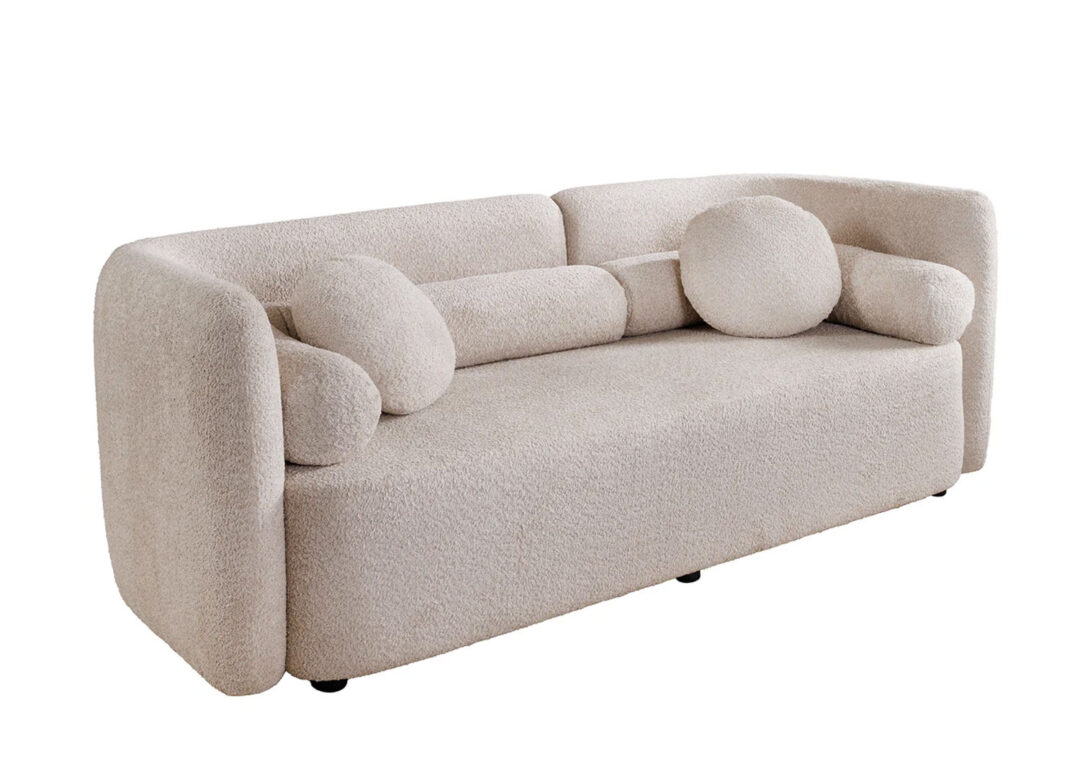 Canapé moderne 3 places en tissu bouclé beige