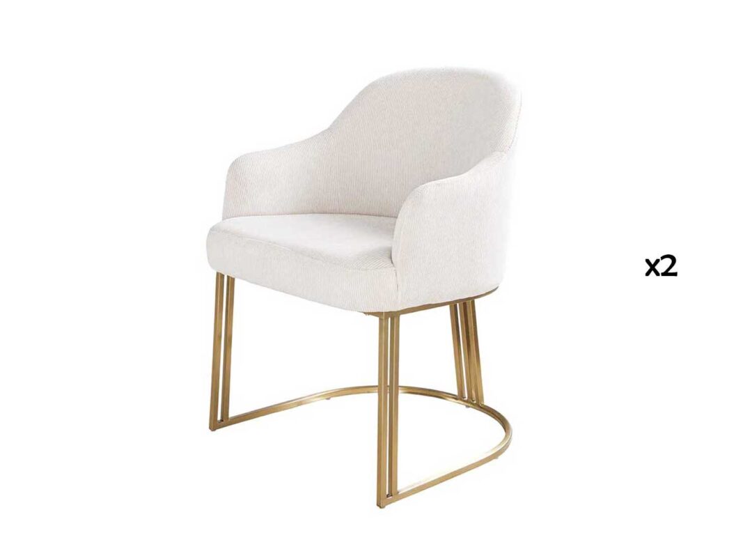 Chaises de salle à manger en velours côtelé beige et piétement en métal doré moderne