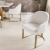 Chaises de salle à manger en velours côtelé beige et piétement en métal doré moderne