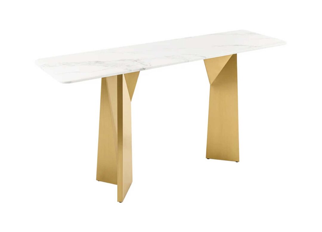 Console en marbre blanc et piétement doré 140 cm