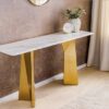 Console en marbre blanc et piétement doré 140 cm