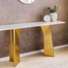 Console en marbre blanc et piétement doré 140 cm