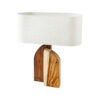 Lampe de chevet en bois massif et tissu bouclé blanc