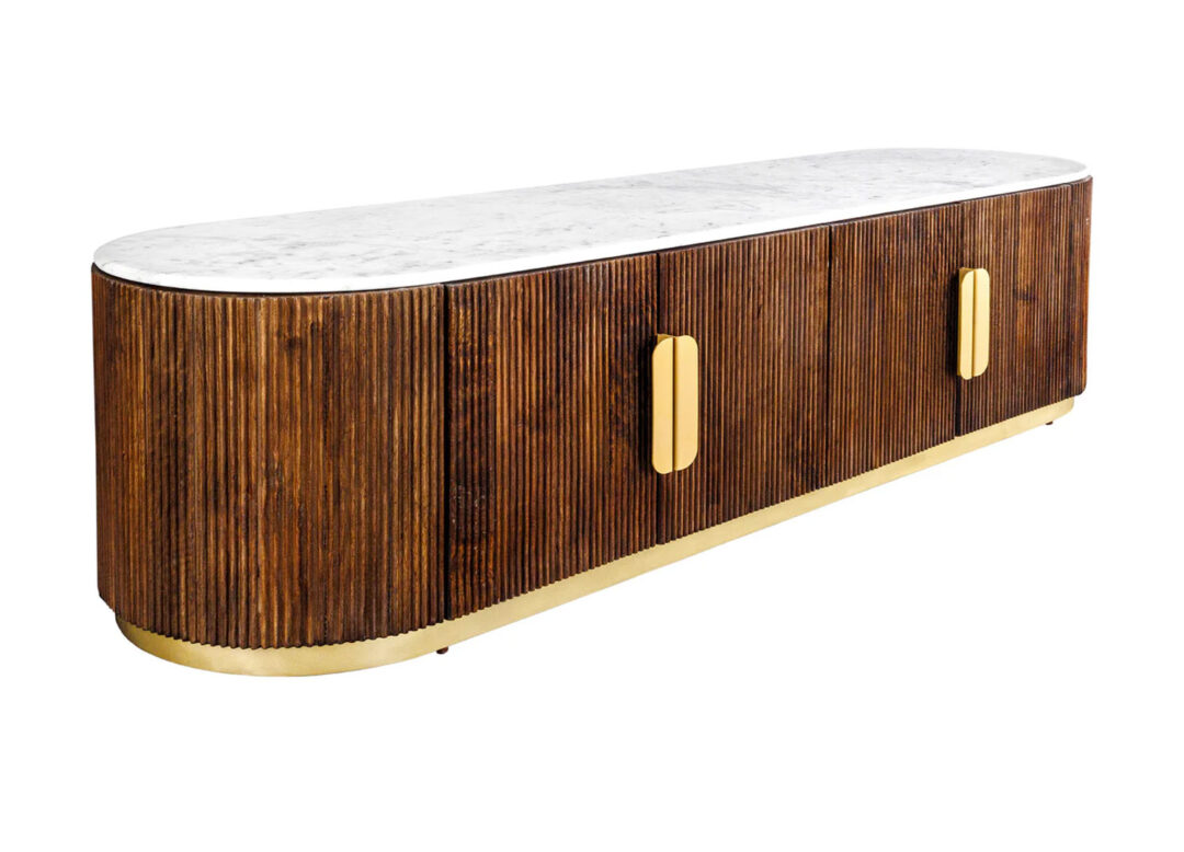Meuble TV bois et marbre blanc 170cm