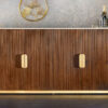 buffet marbre blanc et bois striée de manguier, décors dorés