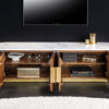 Meuble TV bois et marbre blanc 170cm