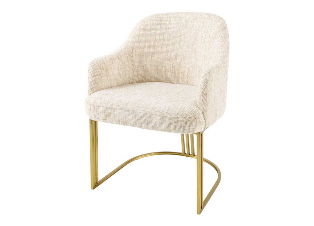 Chaise de salle à manger en tissu chenille beige pieds dorés