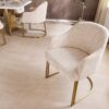 Chaise de salle à manger en tissu chenille beige pieds dorés